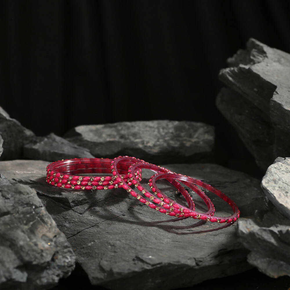 Afast Elegant Bridal & Wedding Party Fashion Bangle/Kada Set, Pink, Glass, Pack Of 12 Model No- A17 - Distacart