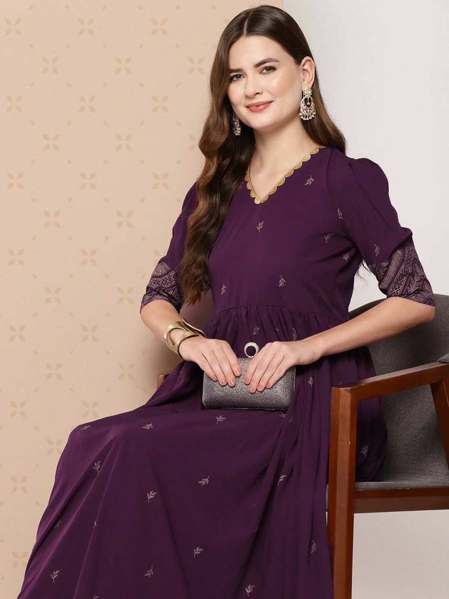 Ahalyaa Women's Traditional wear Ethnic Dress - Burgundy - Distacart
