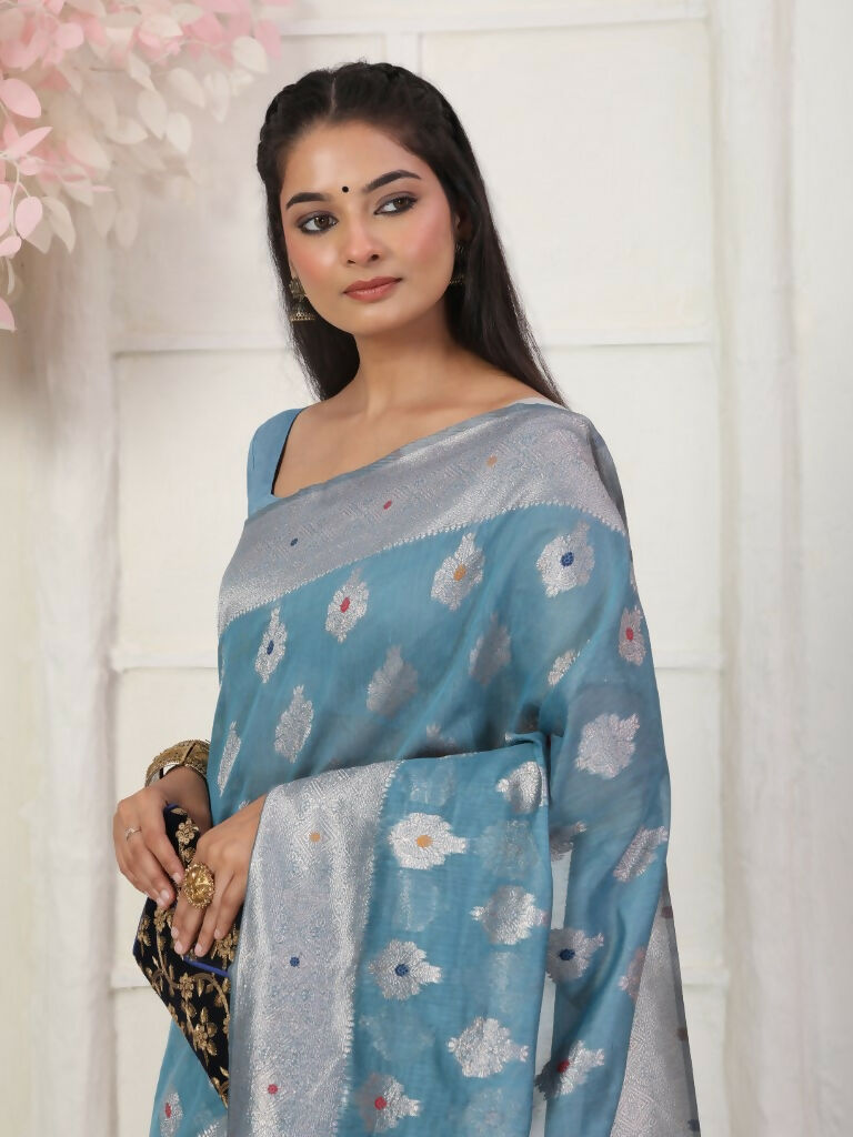 Astita Linen Cotton Sky Blue Saree