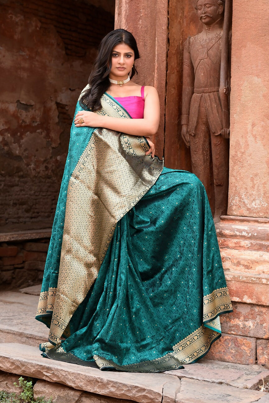 Joban Fashion Green Banarasi Katan Pure Handloom Banarasi Silk Saree