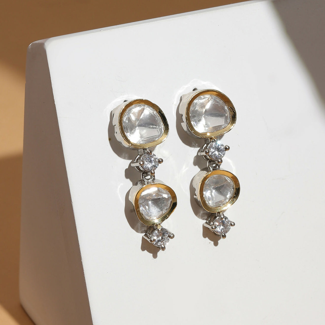 Kundan and Diamond Earrings (Silver) - Ruby Raang - Distacart