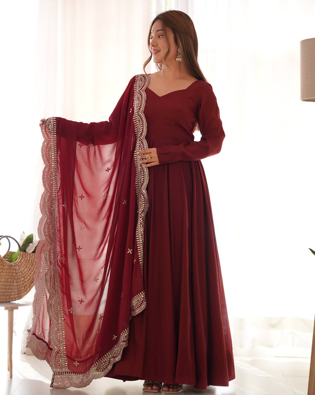 Lehenga Mart Wedding Wear Anarkali Suit With Dupatta - Maroon - Distacart