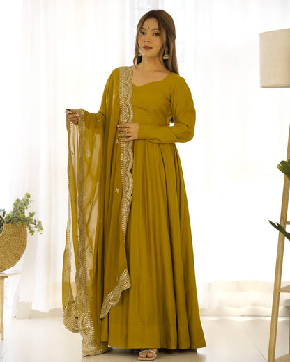 Lehenga Mart Wedding Wear Anarkali Suit With Dupatta - Mustard - Distacart