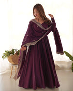 Thumbnail for Lehenga Mart Wedding Wear Anarkali Suit With Dupatta - Wine