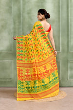 Thumbnail for Piyari Fashion Women's Yellow Embellished Cotton Blend Jamdani Saree - Distacart