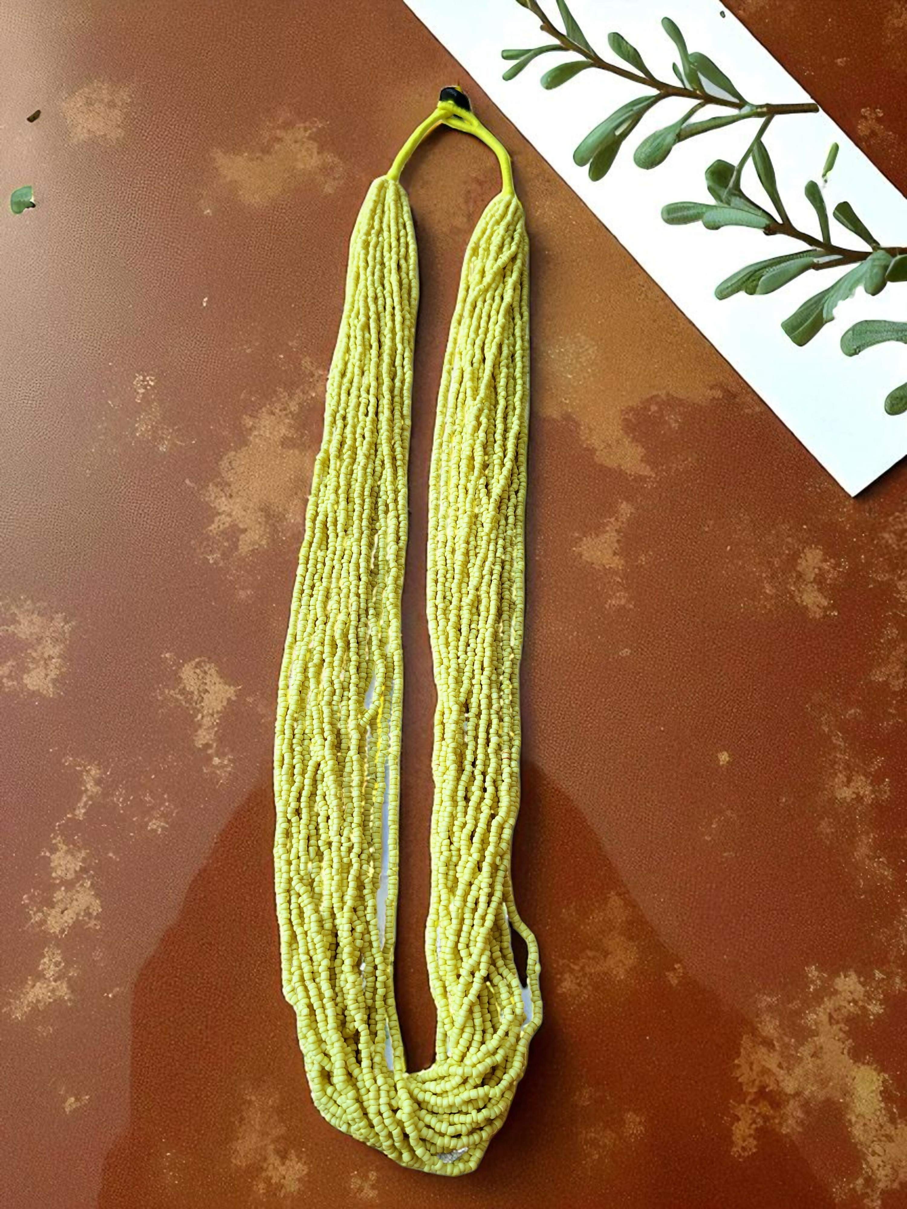 Inhanns Rangsaaz 20-Layer Luxe Long Beaded Only Necklace - Lemon Yellow Only Necklace - Distacart
