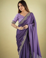 Thumbnail for Lorenvalley Fashion Lavender Rangoli Silk with Coding Lace Work Saree with Blouse