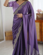 Thumbnail for Lorenvalley Fashion Lavender Rangoli Silk with Coding Lace Work Saree with Blouse