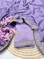 Thumbnail for Lorenvalley Fashion Lavender Rangoli Silk with Coding Lace Work Saree with Blouse