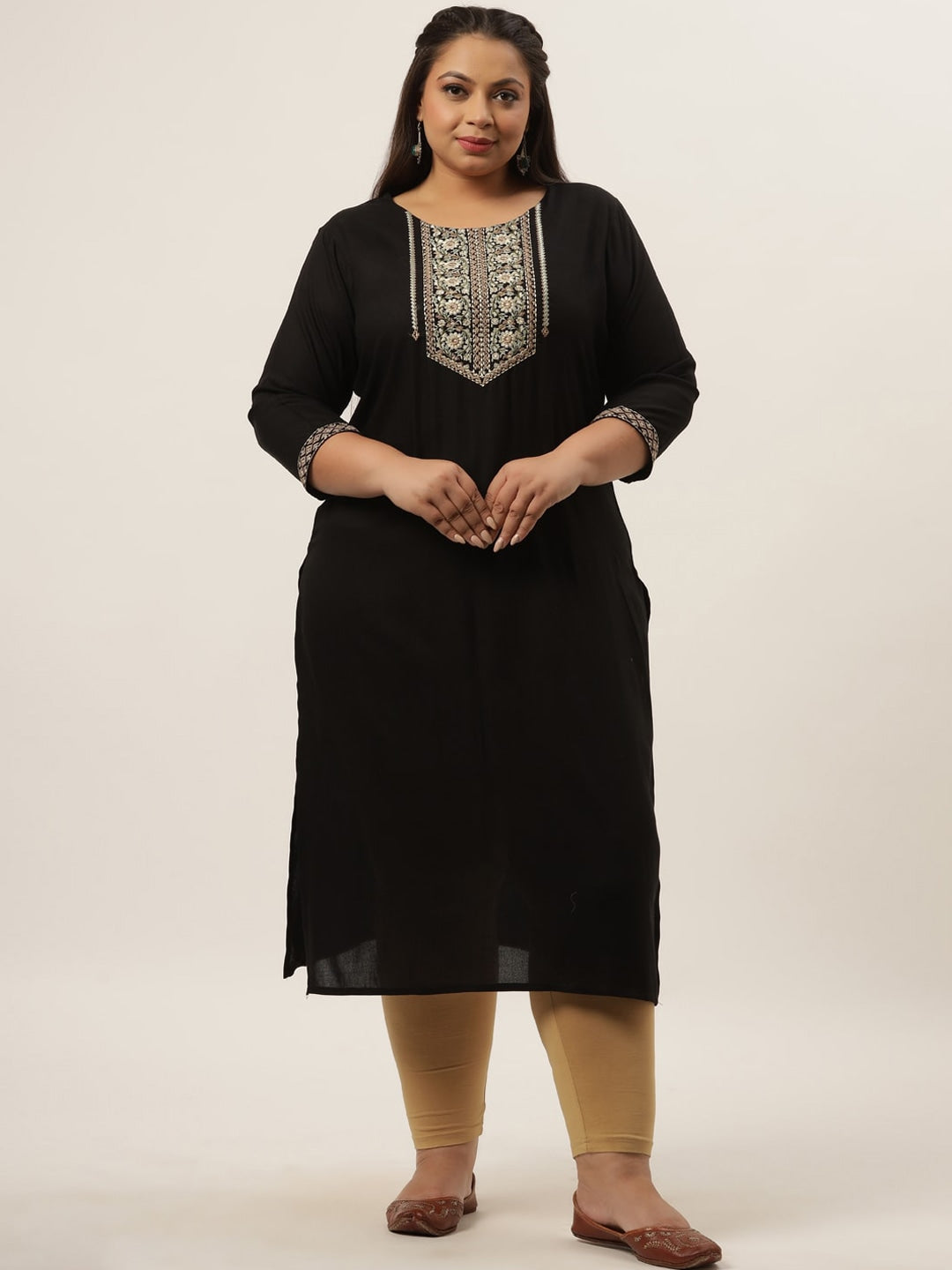 Yufta Black Embroidered Kurta Plus Size Women - Distacart
