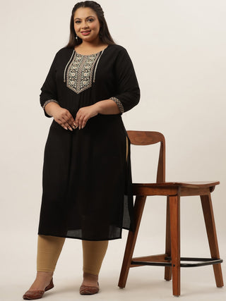 Yufta Black Embroidered Kurta Plus Size Women - Distacart