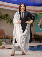 Thumbnail for Yufta Plus Size Embroidered Cotton Kurta Dupatta Set - Distacart