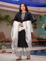 Thumbnail for Yufta Plus Size Embroidered Cotton Kurta Dupatta Set - Distacart