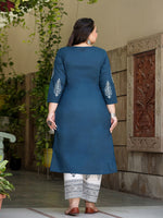 Thumbnail for Yufta Plus Size Embroidered Cotton Kurta Dupatta Set