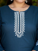 Thumbnail for Yufta Plus Size Embroidered Cotton Kurta Dupatta Set