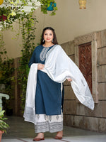 Thumbnail for Yufta Plus Size Embroidered Cotton Kurta Dupatta Set
