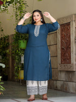 Thumbnail for Yufta Plus Size Embroidered Cotton Kurta Dupatta Set