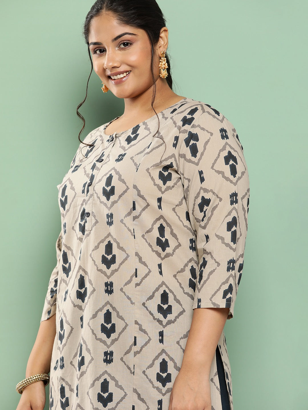 Yufta Plus Size Ethnic Motifs Printed Regular Cotton Kurta with Palazzos