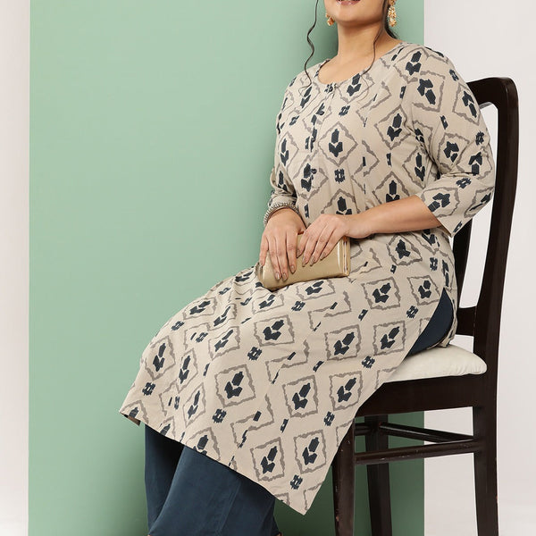 Yufta Plus Size Ethnic Motifs Printed Regular Cotton Kurta with Palazzos - Distacart