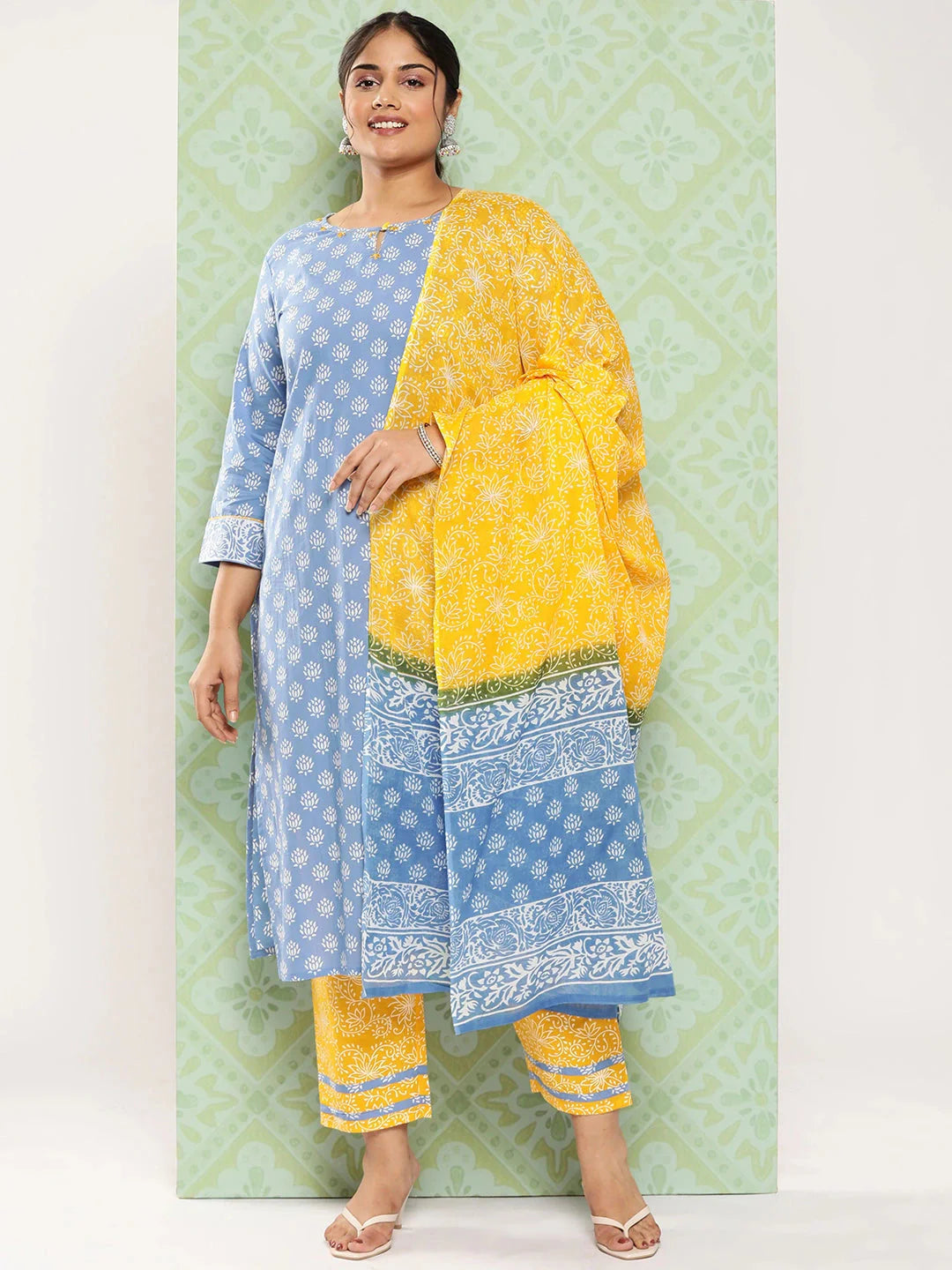 Yufta Plus Size Ethnic Motifs Printed Thread Work Pure Cotton Kurta Set - Distacart