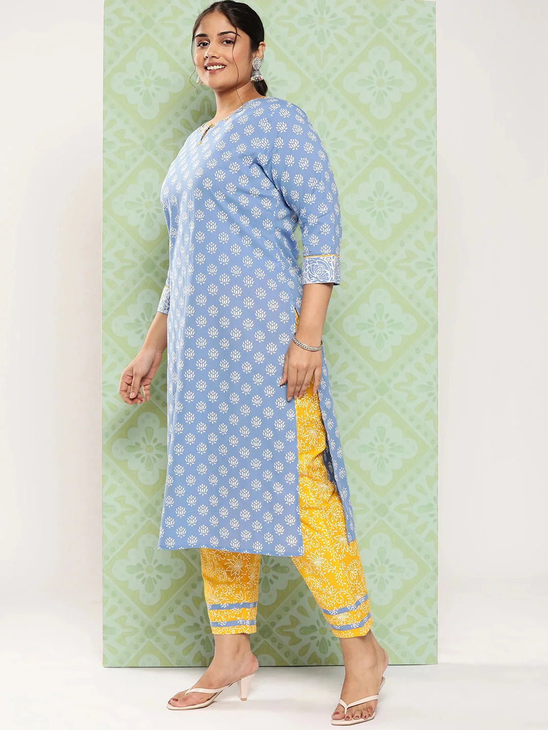 Yufta Plus Size Ethnic Motifs Printed Thread Work Pure Cotton Kurta Set - Distacart