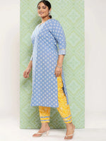 Thumbnail for Yufta Plus Size Ethnic Motifs Printed Thread Work Pure Cotton Kurta Set - Distacart