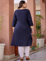 Thumbnail for Yufta Navy Blue Floral Plus Size Chikankari Kurti Women - Distacart