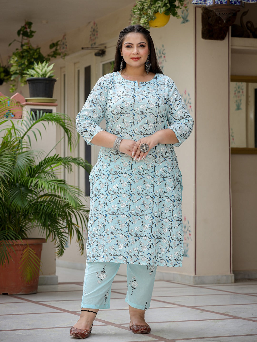 Yufta Plus Size Floral Cotton Kurta Dupatta Set - Distacart