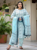 Thumbnail for Yufta Plus Size Floral Cotton Kurta Dupatta Set - Distacart