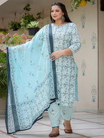 Thumbnail for Yufta Plus Size Floral Cotton Kurta Dupatta Set - Distacart