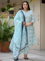 Thumbnail for Yufta Plus Size Floral Cotton Kurta Dupatta Set - Distacart