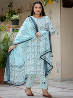 Thumbnail for Yufta Plus Size Floral Cotton Kurta Dupatta Set - Distacart