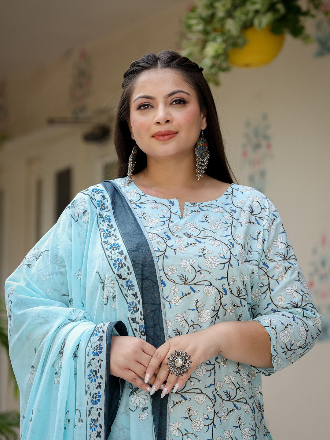 Yufta Plus Size Floral Cotton Kurta Dupatta Set - Distacart