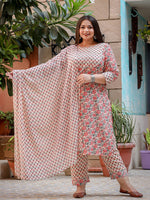 Thumbnail for Yufta Plus Size Floral Printed Regular Pure Cotton Kurta with Trousers & Dupatta - Distacart