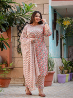 Thumbnail for Yufta Plus Size Floral Printed Regular Pure Cotton Kurta with Trousers & Dupatta - Distacart
