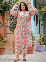 Thumbnail for Yufta Plus Size Floral Printed Regular Pure Cotton Kurta with Trousers & Dupatta - Distacart