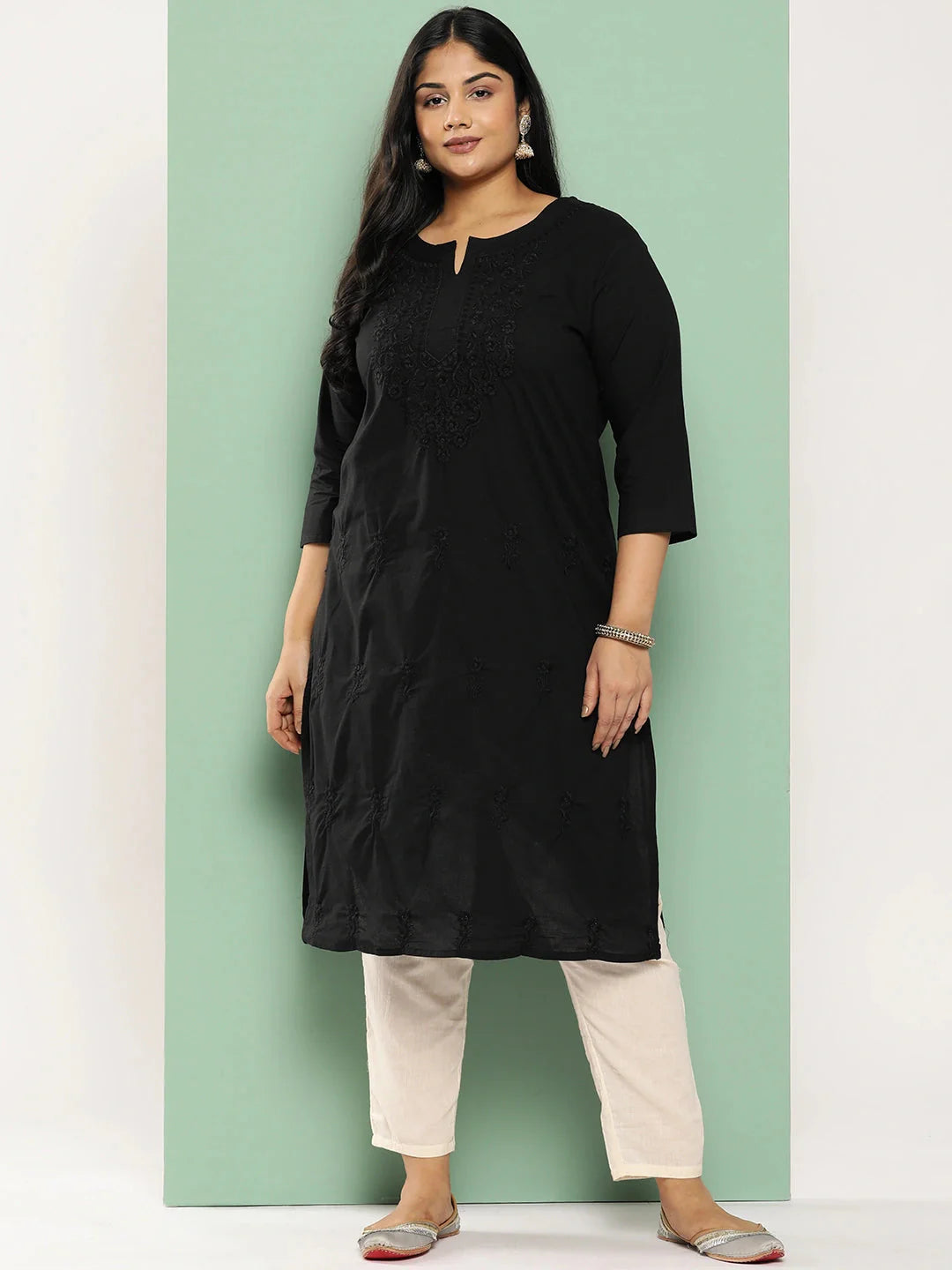 Yufta Black Straight Plus Size Kurta For Women