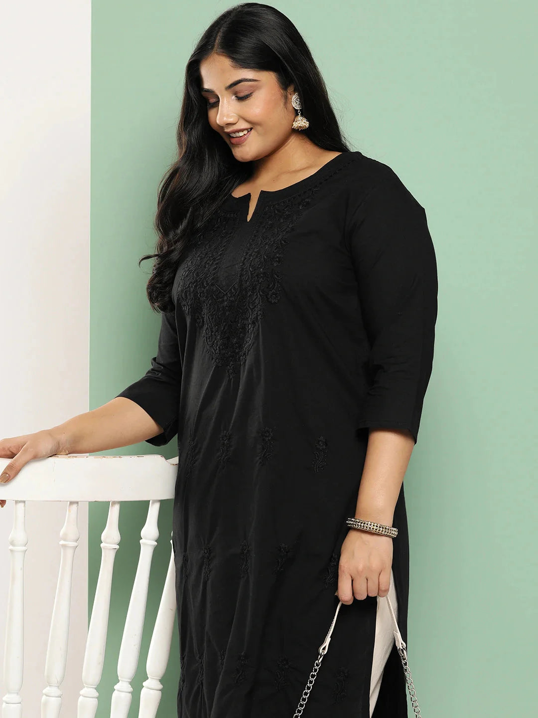 Yufta Black Straight Plus Size Kurta For Women