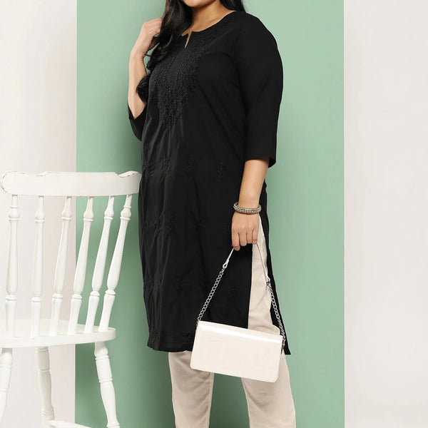 Yufta Black Straight Plus Size Kurta For Women - Distacart