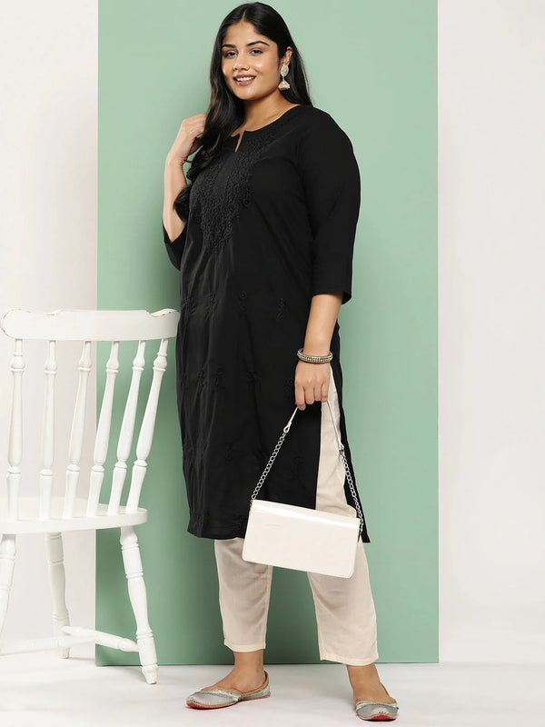 Yufta Black Straight Plus Size Kurta For Women