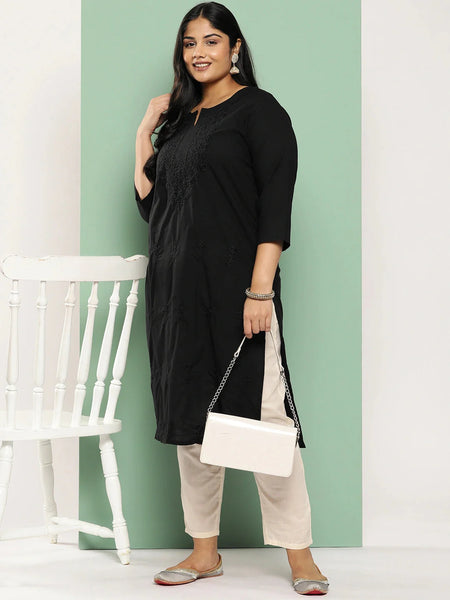 Yufta Black Straight Plus Size Kurta For Women