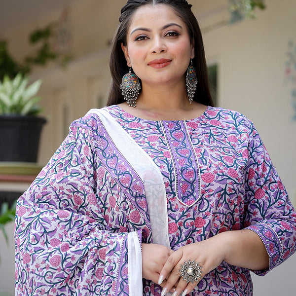 Yufta Plus Size Lavender & White Printed Dupatta Set - Distacart