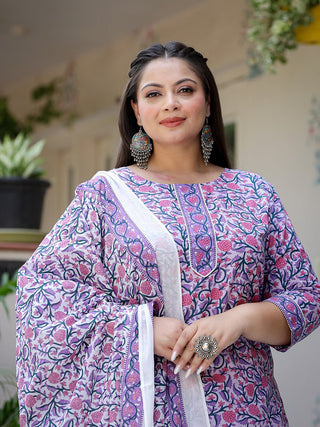 Yufta Plus Size Lavender & White Printed Dupatta Set - Distacart