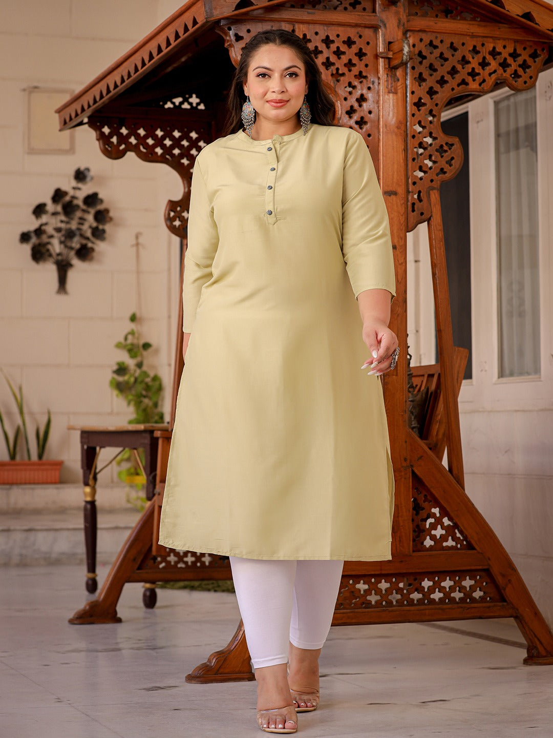 Yufta Light Green Straight Plus Size Kurta Women - Distacart
