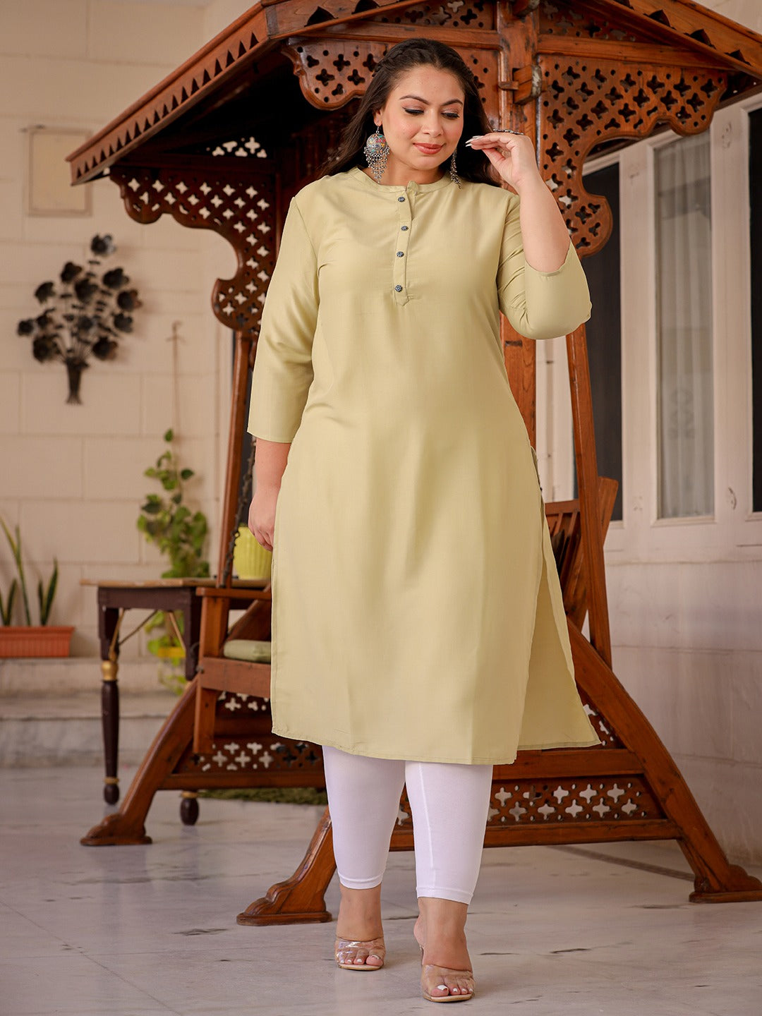 Yufta Light Green Straight Plus Size Kurta Women - Distacart