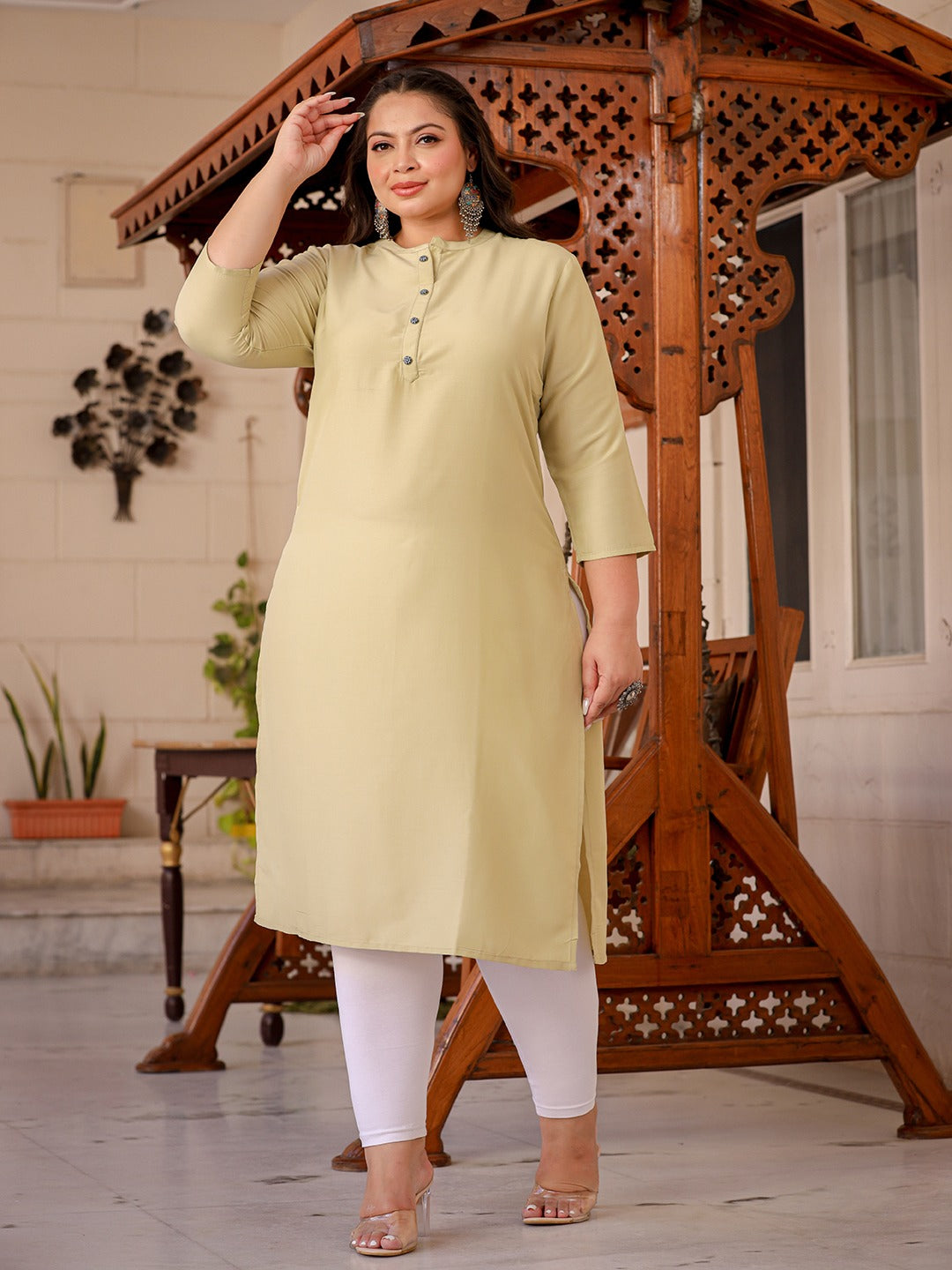 Yufta Light Green Straight Plus Size Kurta Women - Distacart