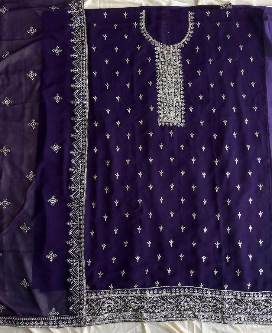 KC Purple Georgette Straight Suit With Heavy Embroidery - Dista