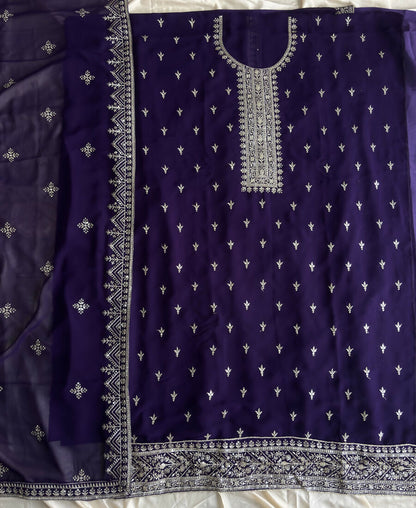 KC Purple Georgette Straight Suit With Heavy Embroidery - Dista