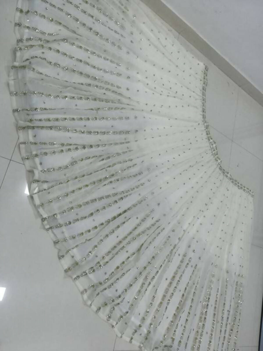 Jyoti Fashion Graceful Off White Sequence With Zari Embroidered Georgette Lehenga Choli with Dupatta - Distacart