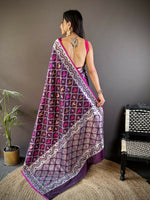 Thumbnail for Joban Fashion Purple Jacquard Woven Pattern Lichi Soft Silk Banarasi Saree - Dista